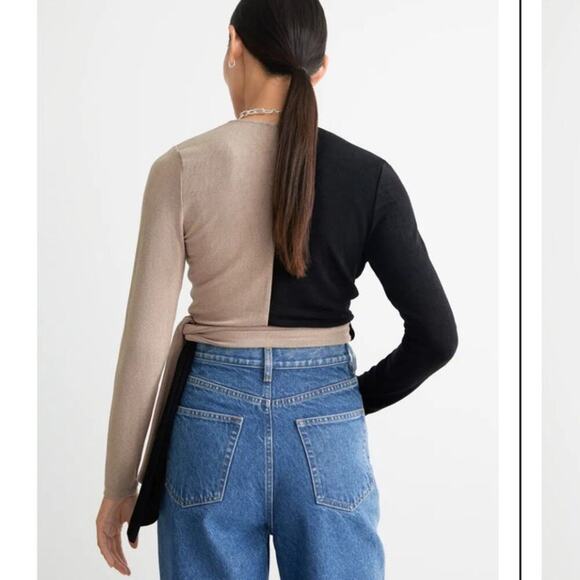 NWT!  & Other Stories Two-Tone Wrap Blouse in Black and Tan  - Size Small - Picture 4 of 16